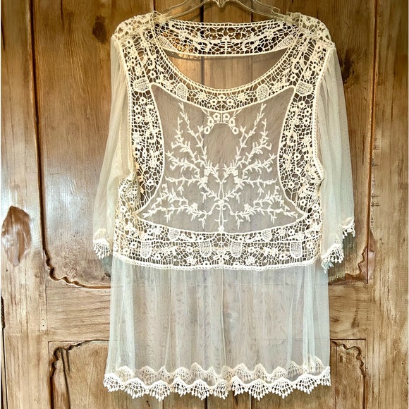 Gypsy Soul Tops - Gypsy Soul Lacey ecru see thru top (needs teddy or tank).Beautiful lace work.